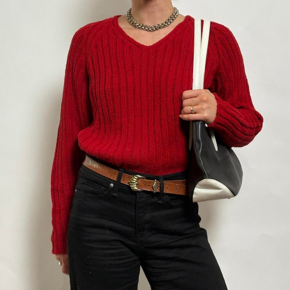 Ricki's Cherry Red V-Neck Sweater- small